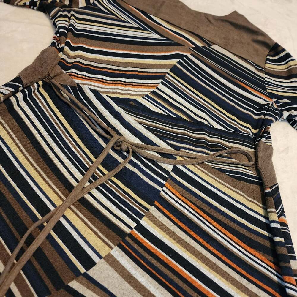 Marie Claire Striped Cozy Fall Dress Size TG/XL Multi-Color Velvet taupe collar - Picture 8 of 13